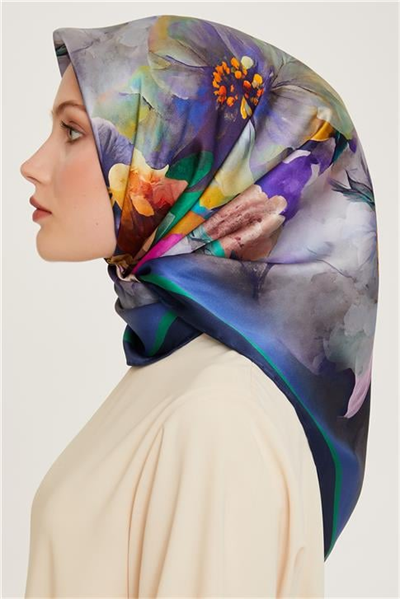 Armine Çiçek Desenli Twill Saf İpek Eşarp 9211D 80