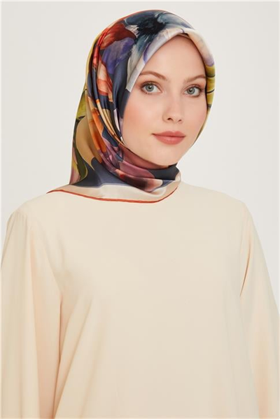 Armine Çiçek Desenli Twill Saf İpek Eşarp 9205D 05