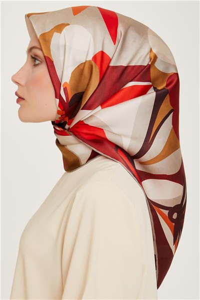 Armine Çiçek Desenli Twill Saf İpek Eşarp 9200D 08