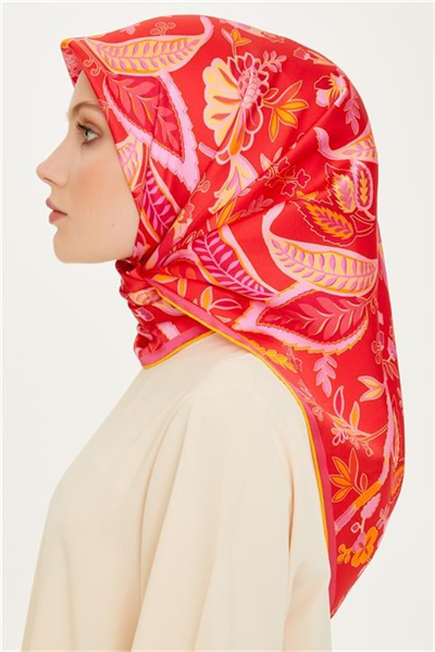 Armine Çiçek Desenli Twill Saf İpek Eşarp 9227D 09