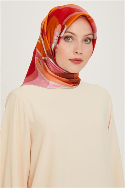 Armine Çiçek Desenli Twill Saf İpek Eşarp 9200D 50