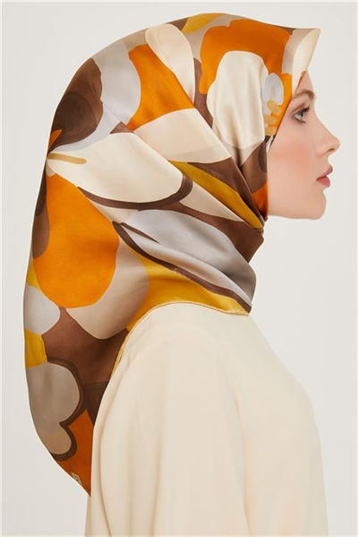 Armine Çiçek Desenli Twill Saf İpek Eşarp 9200D 34