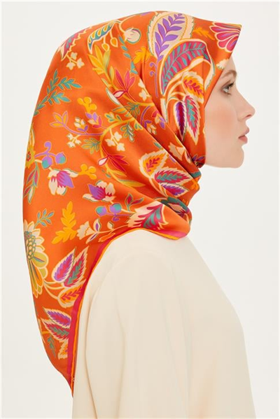 Armine Çiçek Desenli Twill Saf İpek Eşarp 9227D 02