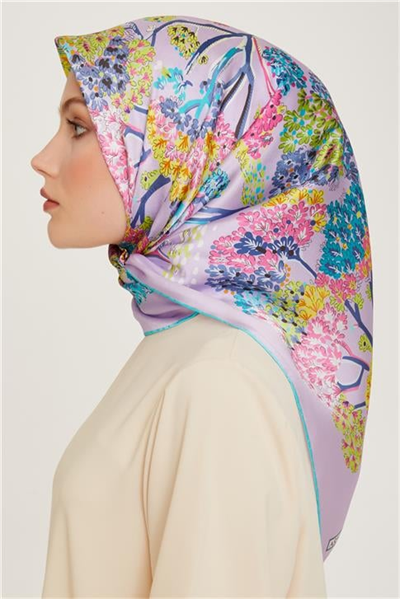 Armine Çiçek Desenli Twill Saf İpek Eşarp 9209D 51