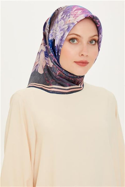 Armine Çiçek Desenli Twill Saf İpek Eşarp 9220D 32