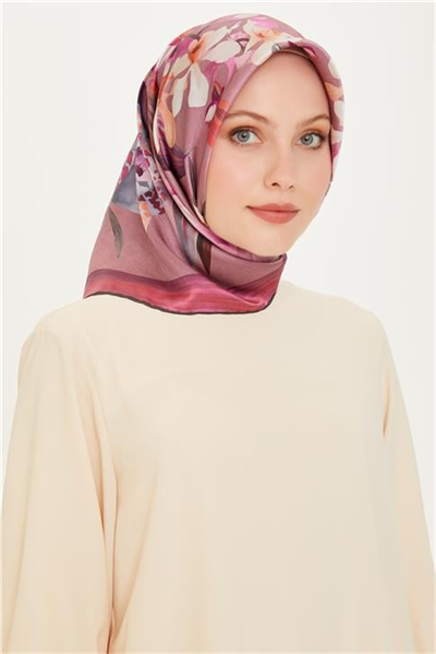 Armine Çiçek Desenli Twill Saf İpek Eşarp 9215D 34 82