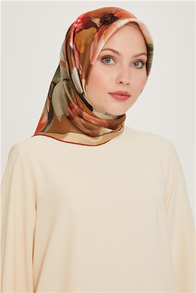 Armine Çiçek Desenli Twill Saf İpek Eşarp 9205D 80