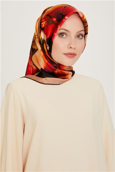Armine Çiçek Desenli Twill Saf İpek Eşarp 9205D 06