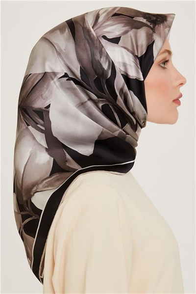 Armine Çiçek Desenli Twill Saf İpek Eşarp 9205D 34