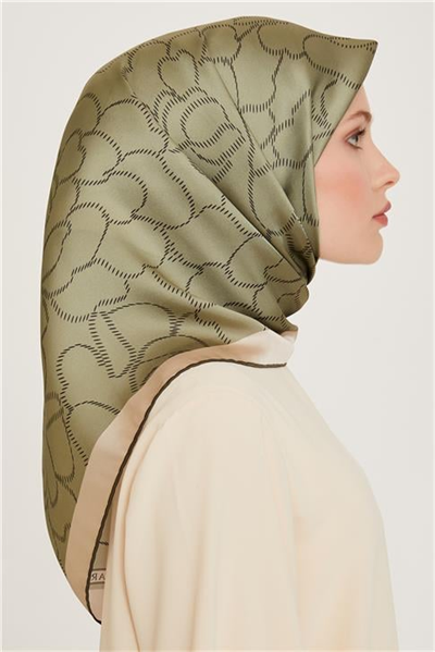 Armine Çiçek Desenli Twill Saf İpek Eşarp 9222D 34