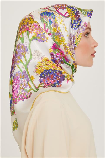 Armine Çiçek Desenli Twill Saf İpek Eşarp 9209D 50