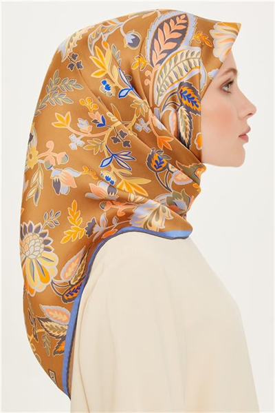 Armine Çiçek Desenli Twill Saf İpek Eşarp 9227D 53