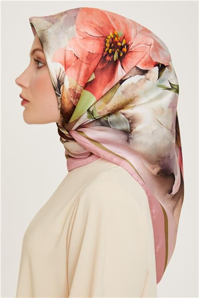 Armine Çiçek Desenli Twill Saf İpek Eşarp 9211D 40