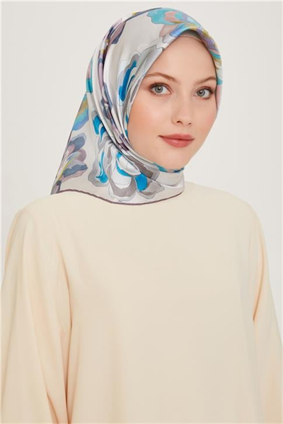 Armine Çiçek Desenli Twill Saf İpek Eşarp 9234D 25
