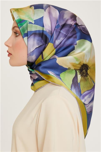 Armine Çiçek Desenli Twill Saf İpek Eşarp 9205D 83