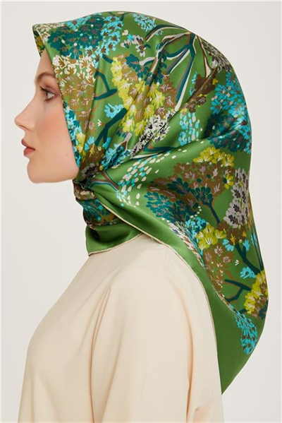 Armine Çiçek Desenli Twill Saf İpek Eşarp 9209D 57
