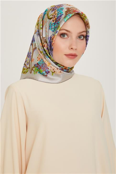 Armine Çiçek Desenli Twill Saf İpek Eşarp 9209D 36