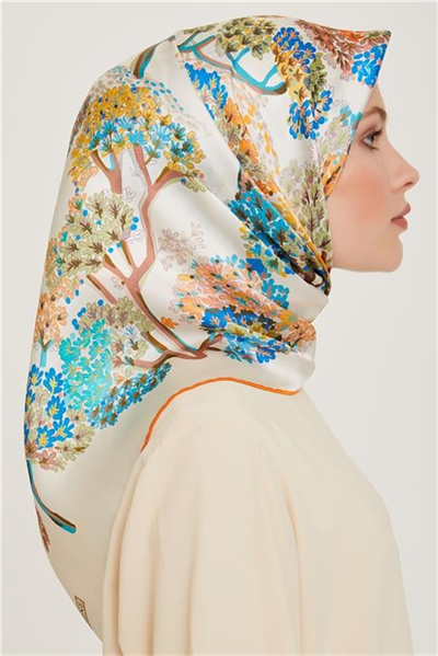 Armine Çiçek Desenli Twill Saf İpek Eşarp 9209D 35
