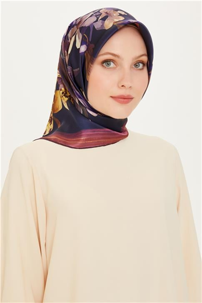 Armine Çiçek Desenli Twill Saf İpek Eşarp 9215D 34 02