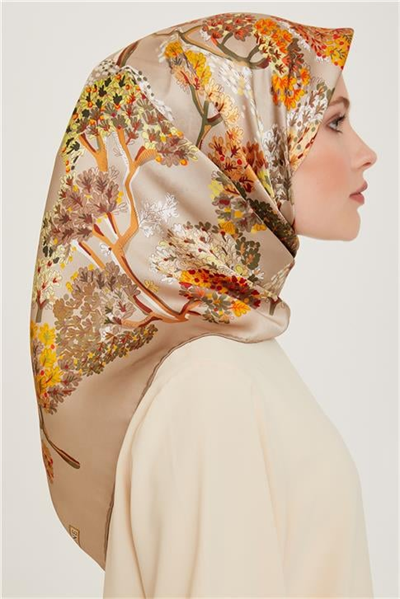 Armine Çiçek Desenli Twill Saf İpek Eşarp 9209D 34