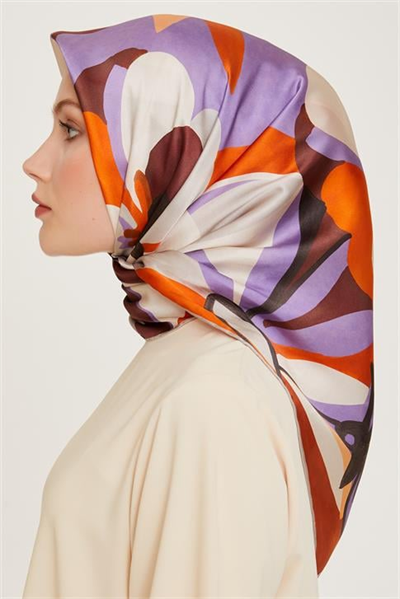 Armine Çiçek Desenli Twill Saf İpek Eşarp 9200D 06