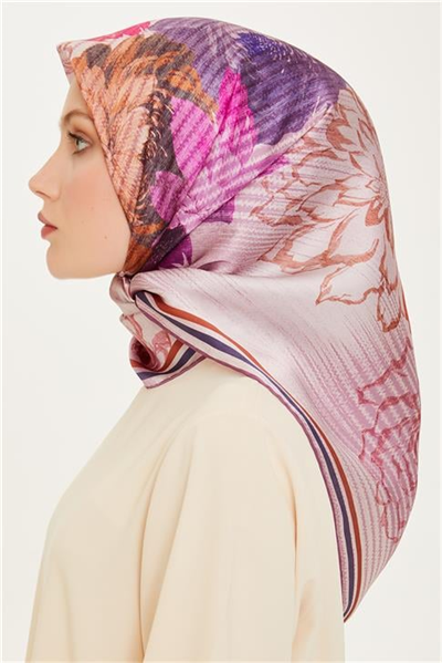 Armine Çiçek Desenli Twill Saf İpek Eşarp 9220D 51