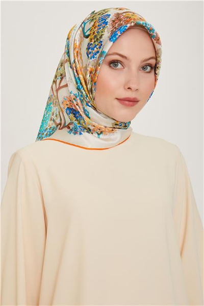 Armine Çiçek Desenli Twill Saf İpek Eşarp 9209D 35