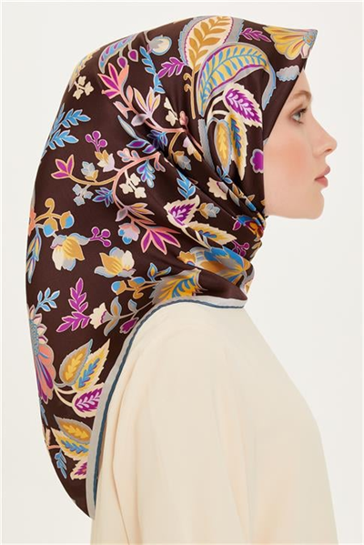 Armine Çiçek Desenli Twill Saf İpek Eşarp 9227D 35