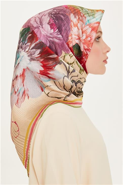 Armine Çiçek Desenli Twill Saf İpek Eşarp 9220D 35