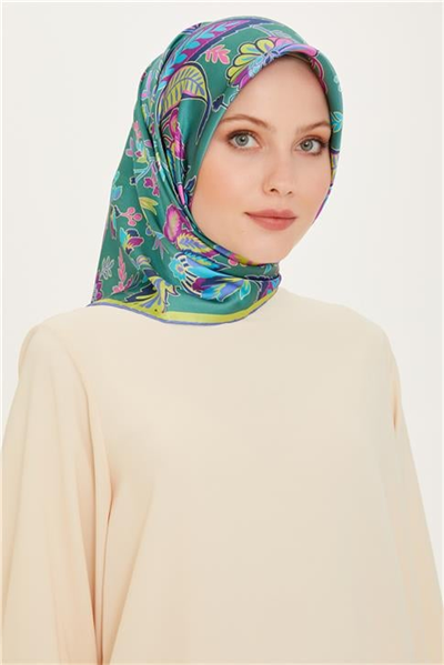Armine Çiçek Desenli Twill Saf İpek Eşarp 9227D 84