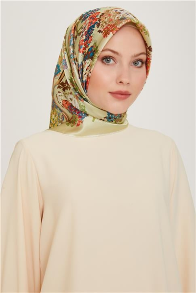 Armine Çiçek Desenli Twill Saf İpek Eşarp 9209D 80
