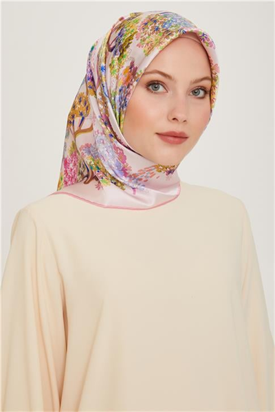 Armine Çiçek Desenli Twill Saf İpek Eşarp 9209D 04