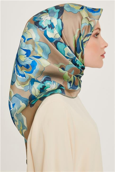 Armine Çiçek Desenli Twill Saf İpek Eşarp 9234D 36