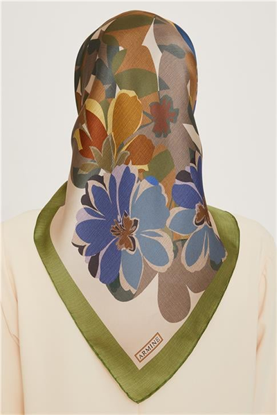 Armine Çiçek Desenli Twill Saf İpek Eşarp 9238D 36