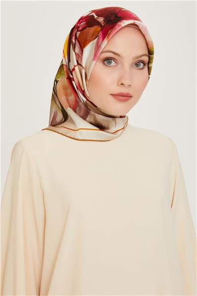 Armine Çiçek Desenli Twill Saf İpek Eşarp 9205D 03