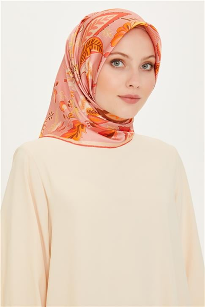 Armine Çiçek Desenli Twill Saf İpek Eşarp 9227D 05