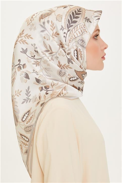 Armine Çiçek Desenli Twill Saf İpek Eşarp 9227D 85