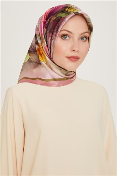 Armine Çiçek Desenli Twill Saf İpek Eşarp 9211D 40