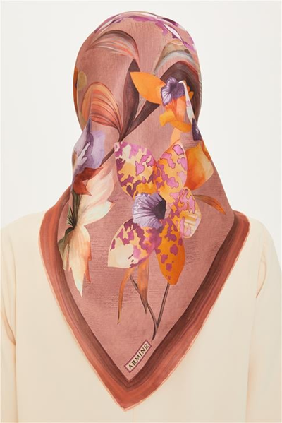 Armine Çiçek Desenli Twill Saf İpek Eşarp 9215D 34 33