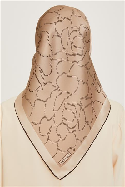 Armine Çiçek Desenli Twill Saf İpek Eşarp 9222D 33