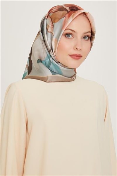 Armine Çiçek Desenli Twill Saf İpek Eşarp 9205D 35