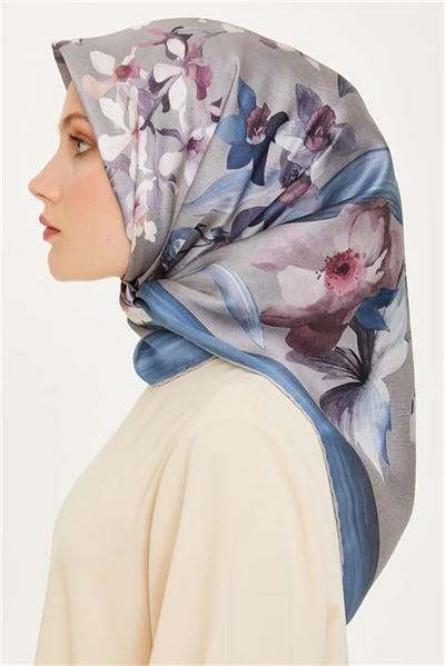 Armine Çiçek Desenli Twill Saf İpek Eşarp 9215D 34 37