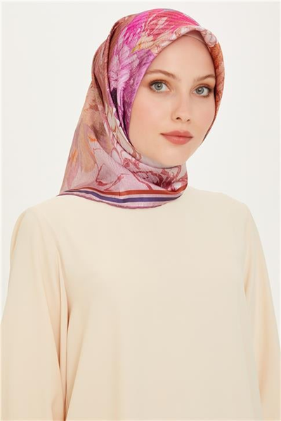 Armine Çiçek Desenli Twill Saf İpek Eşarp 9220D 51