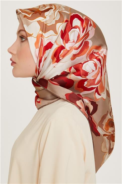 Armine Çiçek Desenli Twill Saf İpek Eşarp 9234D 01