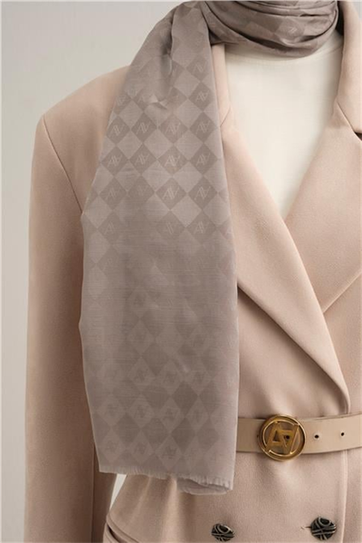 Armine Elegance İpek Pamuk Kare Monogram Şal 10692