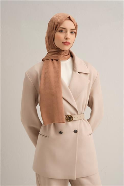 Armine Elegance İpek Pamuk Kare Monogram Şal 10073