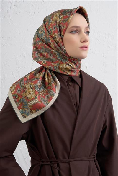Armine Etnik Desen Saf İpek Twill Eşarp 9416D 31