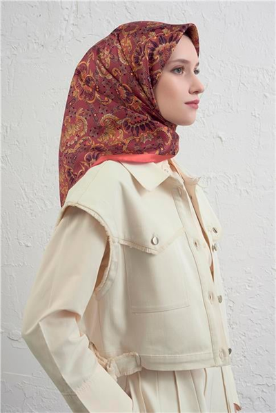 Armine Etnik Desen Saf İpek Twill Eşarp 9416D 55