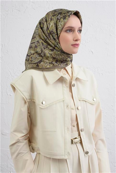 Armine Etnik Desen Saf İpek Twill Eşarp 9416D 80