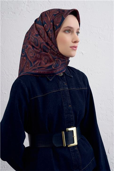 Armine Etnik Desen Saf İpek Twill Eşarp 9421D 88